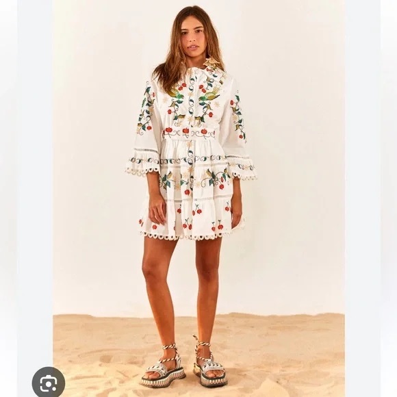 Floral Embroidered White Dress - Picture 1 of 5